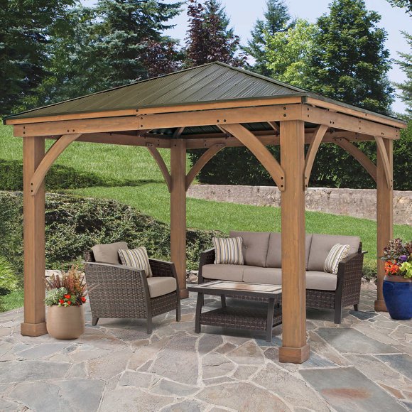 Yardistry Cedar Gazebo 12 ft. × 12 ft. with Aluminium Roof