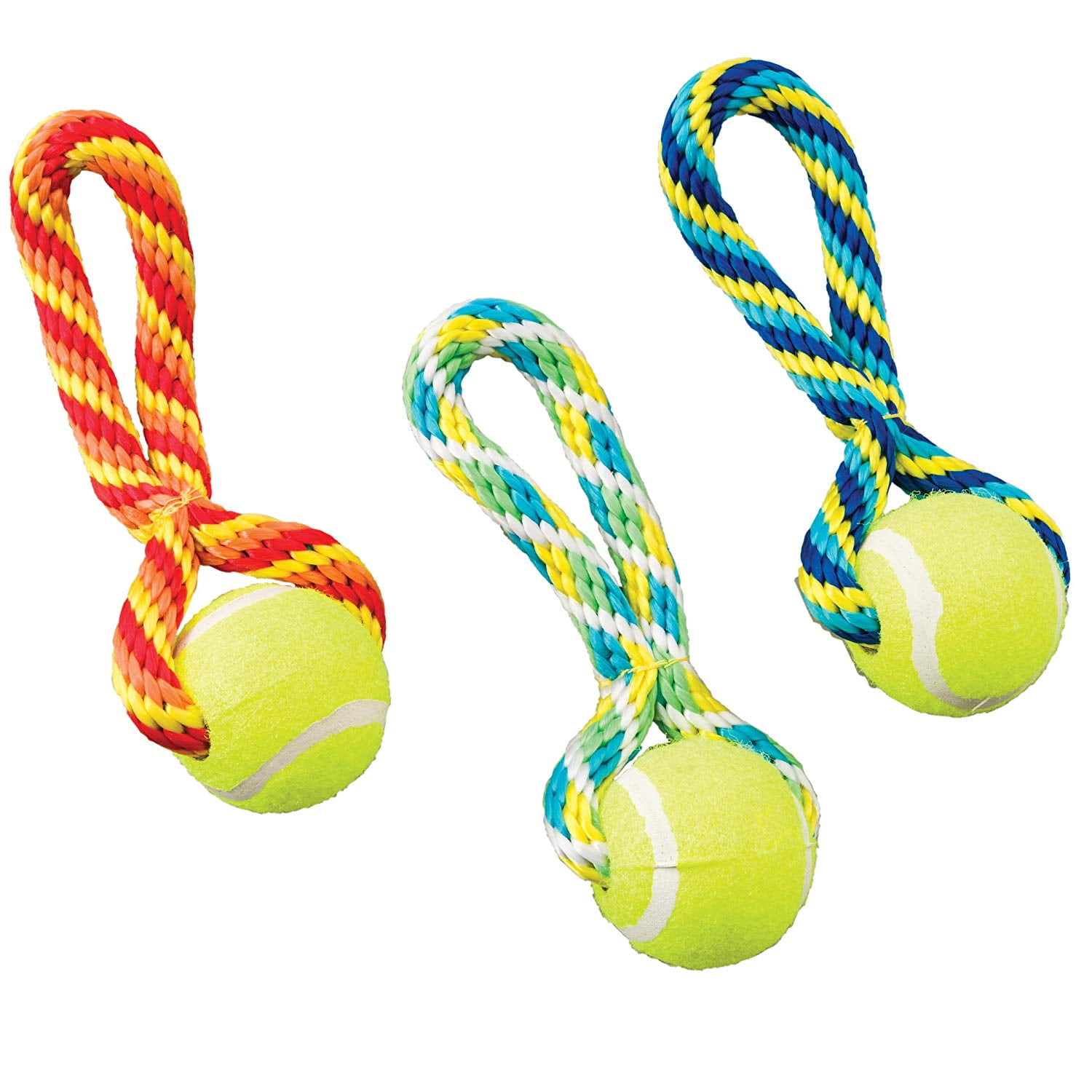 Tug Ball Handle Dog Toy, 7", Assorted, Durable tennis ball By Ethical