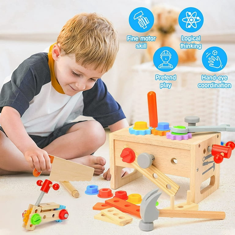  TONZE Kids Tool Set Wooden Toddler Tool Set Toys for Ages 2-4,  34Pcs STEM Building Construction Toys Learning Montessori Toys for 2 3 4  Year Old Boys Girls Birthday Gifts Tool