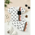 thumbnail image 3 of Mikrdoo Summer Outfits For Toddler Baby Boys Letter Full Print Pocket Splice Short Sleeve T-shirt Elastic Shorts 2Pcs Clothing 2-3 Years White, 3 of 10