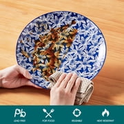 MALACASA 12 Pieces Dinnerware Sets, Porcelain Plates and Bowls Set for 4, Blue and White Porcelain Dish Set, White Orchid Pattern