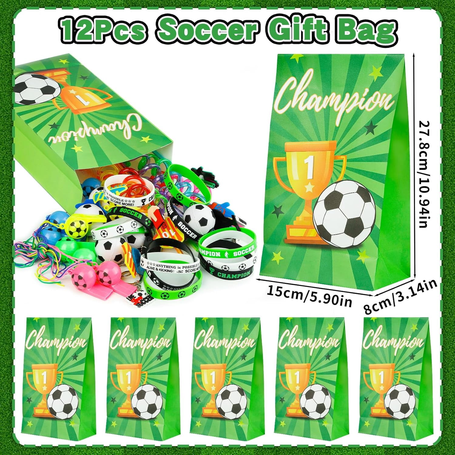 Natonhi 208pcs Soccer Party Favors Party Supplies Contains Soccer Goodie Bags Cups Straw Stickers Mini Soccer Silicone Bracelets Keychains Thank You Tags Ideal Soccer