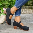 thumbnail image 5 of Rokment Women's Vintage Chunky Block High Heels Mary Jane Dressy Sandals Trendy Casual Hollow out Leather Closed Toe Ankle Strap Ballet Flat Dress Pumps Shoes Summer Fall Black Size 5.5, 5 of 7