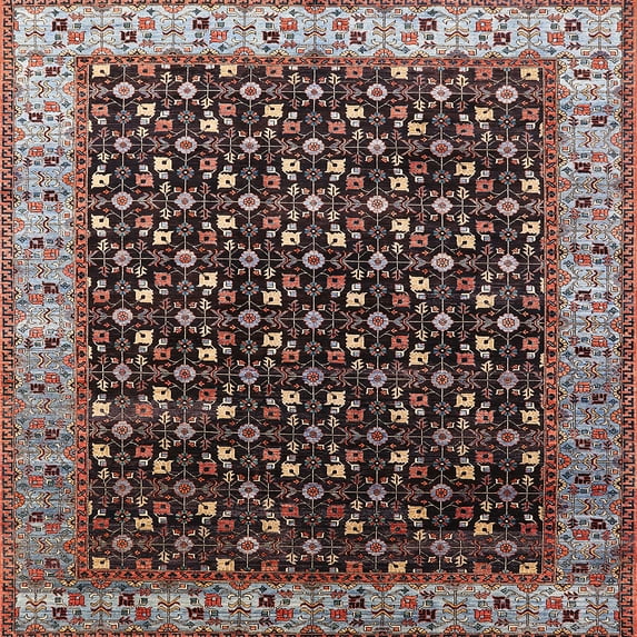 Ahgly Company Indoor Square Mid-Century Modern Rosy Brown Pink Oriental Area Rugs, 6' Square