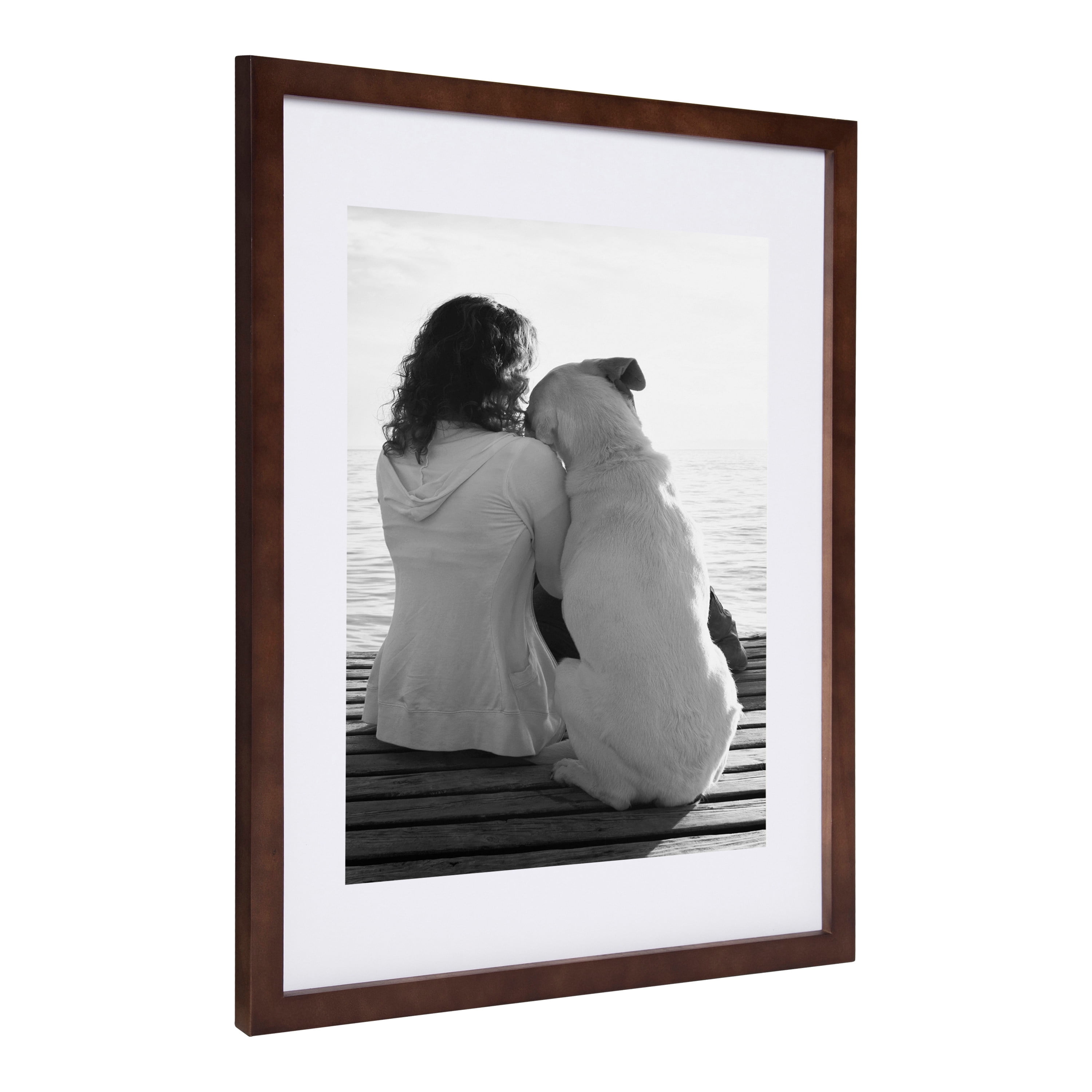 DesignOvation Gallery Wood Photo Frame Set for Customizable Wall Display, Walnut Brown 14x18 matted to 11x14, Pack of 2