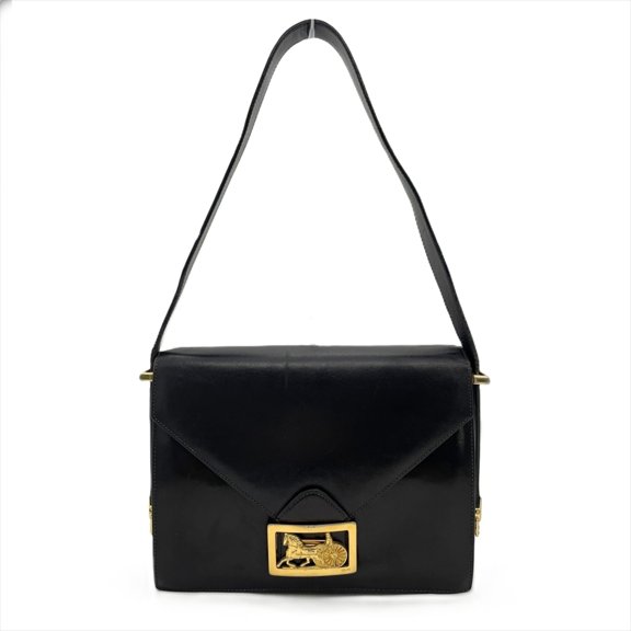 Pre-Owned Celine CELINE Carriage Hardware Shoulder Bag Leather Black Gold Old Women's