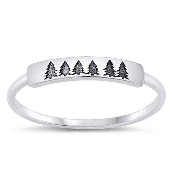 Vintage Oxidized Trees Ring .925 Sterling Silver Band Jewelry Female Male Unisex Size 10