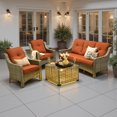 thumbnail image 2 of Ovios 4 Pieces Outdoor Furniture Set High Back All-Weather Wicker Patio Conversation Set with Solar Light Coffee Table, Orange Red, 2 of 9