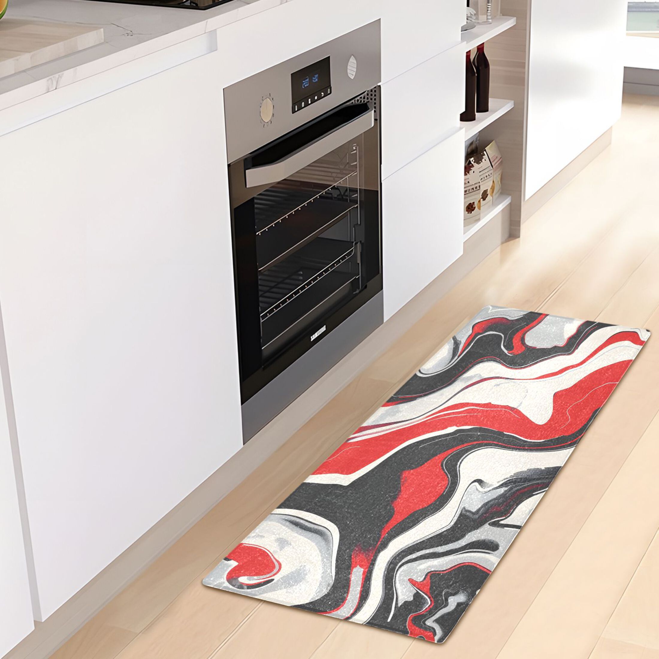 Bath Mat Soft Plush Non-Slip Absorbent Bathroom Rugs 39"x20" Red Black Liquid Marble