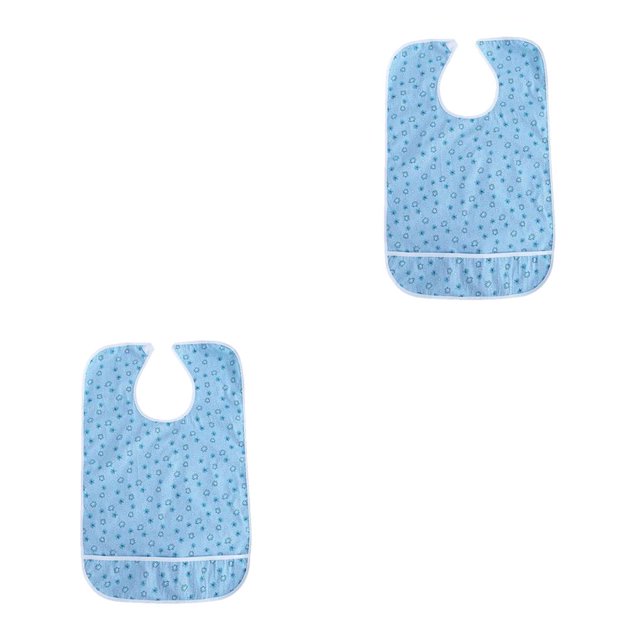 Monstrate Elderly Fashion Bib with Sticking Buckle Aid Disabled Washable Cotton Clothing Protector Apron Reusable Caregiver Seniors Men Azul 2piezas