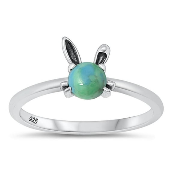 CHOOSE YOUR COLOR Simulated Turquoise Ring .925 Sterling Silver Bunny Rabbit Band Blue CZ Female Size 6