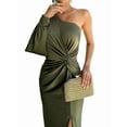 thumbnail image 2 of Women'S One Shoulder Long Sleeve High Split Cocktail Wedding Party Maxi Dress Green S, 2 of 8