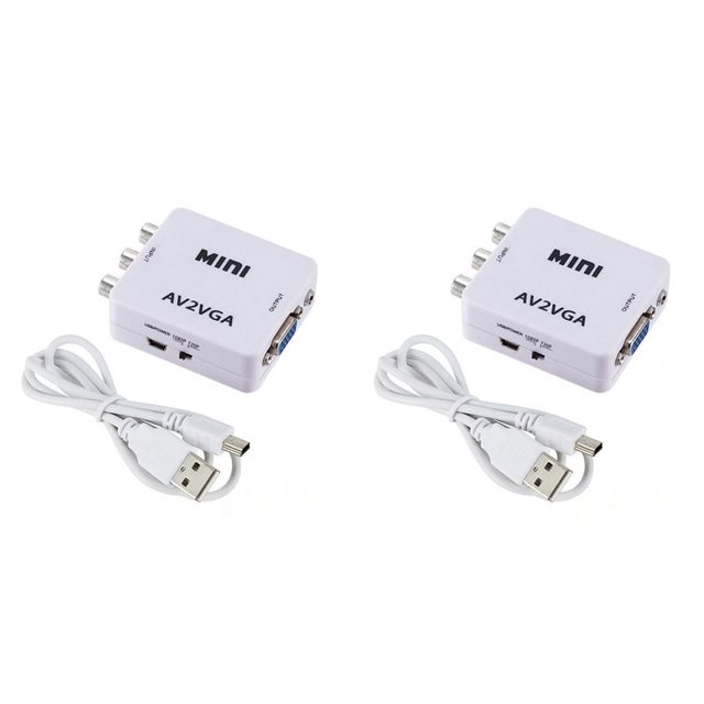 Convertisseur Audio Vidéo 2X AV (RCA) vers VGA, Supporte Résolution 1080P /720P, avec Port d'Entrée Audio 3.5 mm, pour TV STB PC