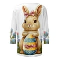 thumbnail image 5 of Women's Easter Print Round Neck Casual Loose Versatile 3/4 Sleeve T-Shirt White XL, 5 of 5