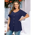 thumbnail image 5 of LATWIIV Womens Summer Short Sleeve Shirts Button Up Tunic Tops Casual Blouse Spring T-Shirts NavyBlue_2X, 5 of 7