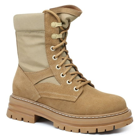 

CMR CHAMARIPA Elevator Shoes Women s Khaki Tactical Boots - Wedge Sole Boots For Women - Women s Outdoor Tactical Taller Boots 7 CM / 2.76 Inches