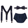thumbnail image 3 of IBTOM CASTLE Newborn Baby Boy First Birthday Outfit Bloomers Diaper Cover Pants + Suspenders + Bow Tie Casual Clothes Set for Cake Smash, 3 of 8