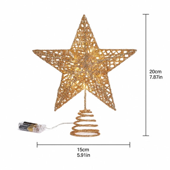Red Christmas Tree Topper Star, Lighted 3D Glitter Iron Art Decoration with Secure Base, Festive Holiday Home Decor for Xmas Tree, 6x12 Inch