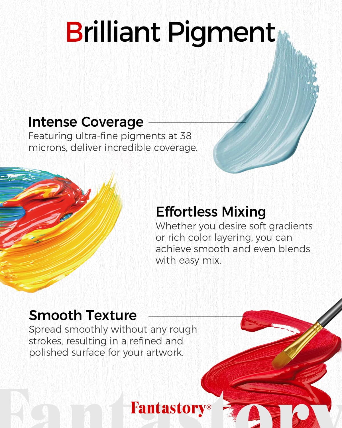 Fantastory Acrylic Paint Set 36 Colors(2oz/60ml) w/ 12 Brushes, Pro Craft Thick Paint Kits.