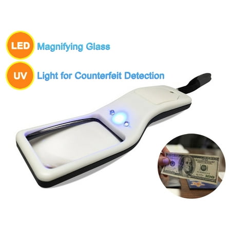 Magnifier With Light - MagniPros 5x Ultra Bright Portable Magnifier- Multifunctional Portable LED Magnifying Glass & UV Light Detection