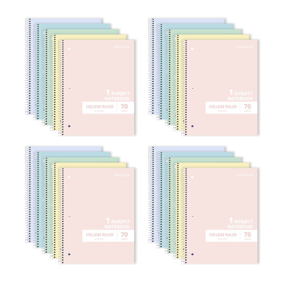 ONAVIA Spiral Notebook, College Ruled, 1 Subject Notebook Bulk, 20 Pack, 8" x 10.5", Durable Cardboard Back with 3 Hole Punched Paper for Classroom and Office, 70 Sheets, Assorted Colors