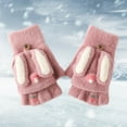thumbnail image 1 of Warm Winter Outdoor Toddler Knitted Half Finger Mitten Cute Long Eared Rabbit Kids Girl Gloves, 1 of 3