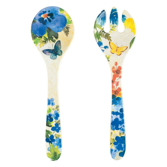 Gourmet Art 2-Piece 13 Inch Melamine Salad Server/Utensil. Includes Salad Spoon and Fork. (Butterfly Floral)