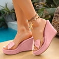 thumbnail image 3 of HEWUQI Wedges Platform Sandals for Women Clear Strap Suede Bowknot Heels Open Toe Non Slip Elegant Working Casual Summer Dressy Shoes Pink Size 9, 3 of 5