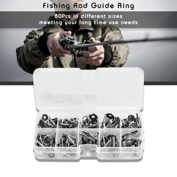 80 Piezas de Anillos de guía de ca?a de Pescar, 80 Piezas de Anillos de guía de ca?a de Pescar duraderos, Juego de Puntas en 10 tama?os, Accesorio de Repuesto para Peces Ecomeon no