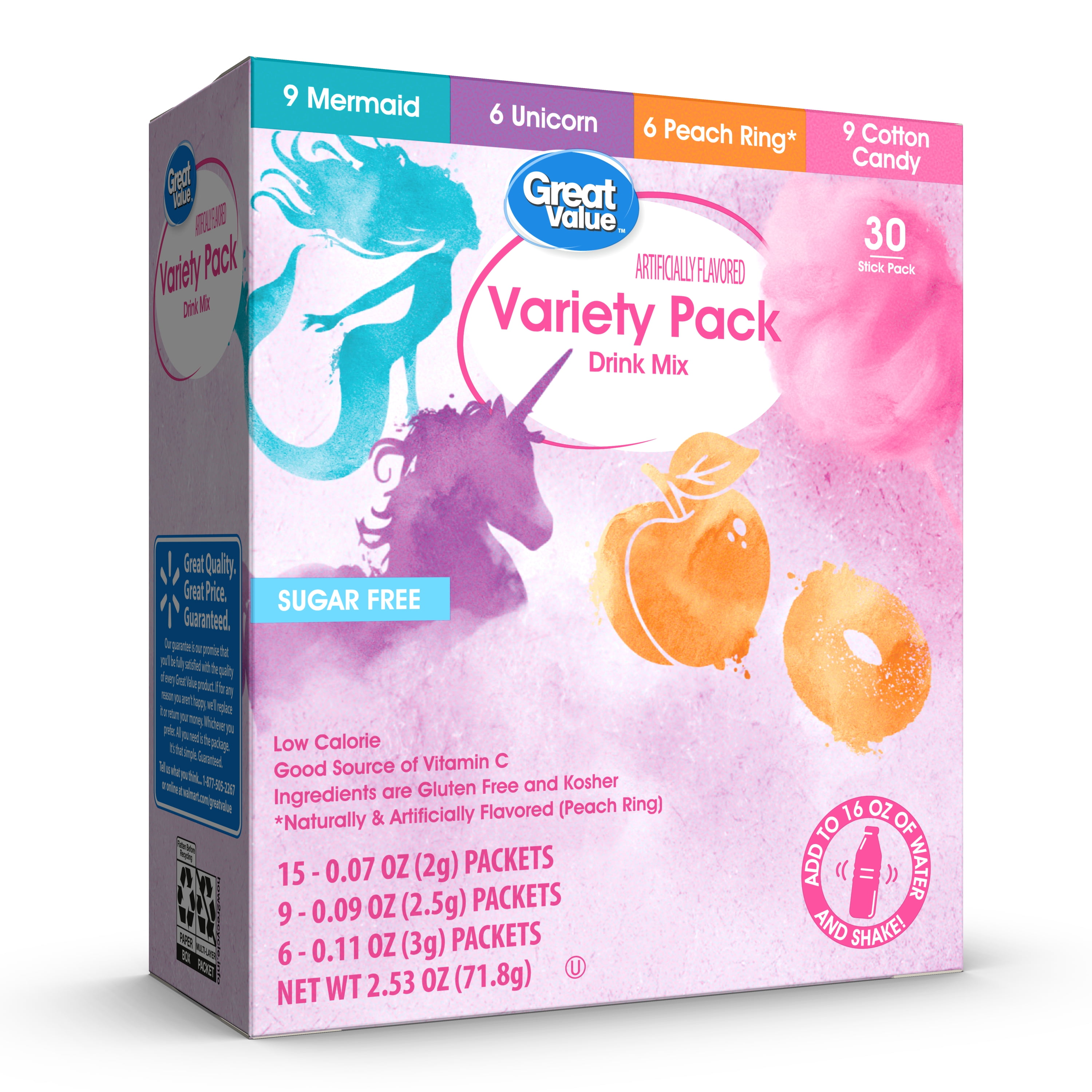(2 pack) Great Value Sugar-Free WaterTok Variety Pack Drink Mix, 2.53 oz, 30 Count
