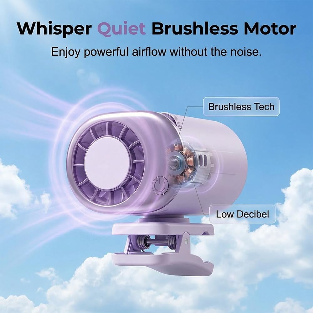 Car Clip on Air Conditioner Fan with LED Display, Upgraded 360° Rotation, 199 Speeds & Semi-Cooling Technology, USB Rechargeable Personal Fan, Hands-Free Clip on Fan for Cars, Work, Camping