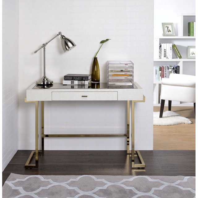 ACME Boice Desk in White PU & Champagne