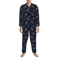 thumbnail image 3 of Susaid Peacock Feathers Print Men's Long Sleeve Pajama Set, Two-Piece Button-Down Loungewear PJs Set, Comfortable Sleepwear for Relaxation-Medium, 3 of 7