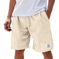 thumbnail image 2 of LWavelet Men's Casual Shorts Summer Beach Solid Color Elastic Waist Drawstring Knee Length Breathable Linen Shorts,Beige M, 2 of 4