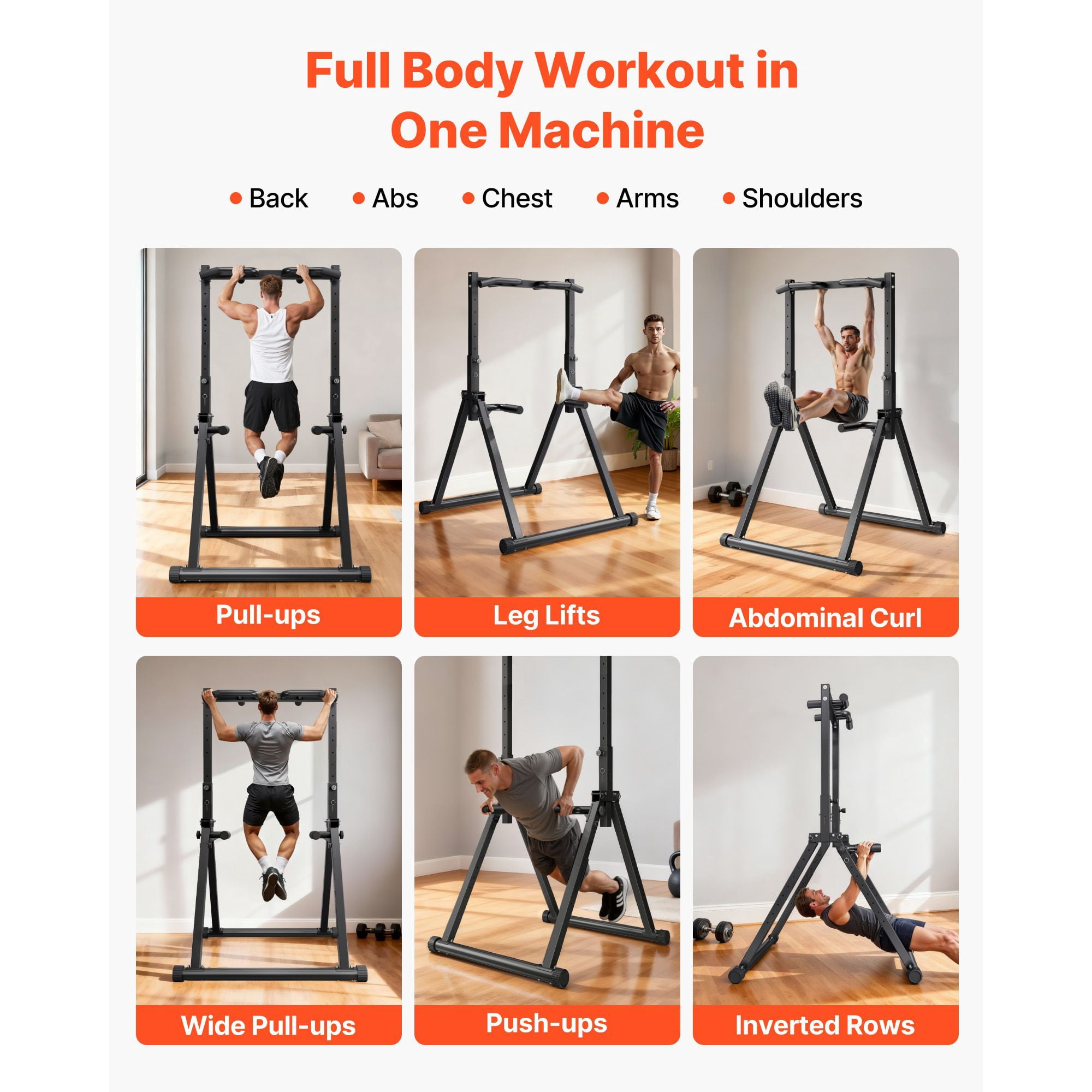 Portable Pull Up Bar, 330lb, Freestanding, 9-Level Height Adj, Steel