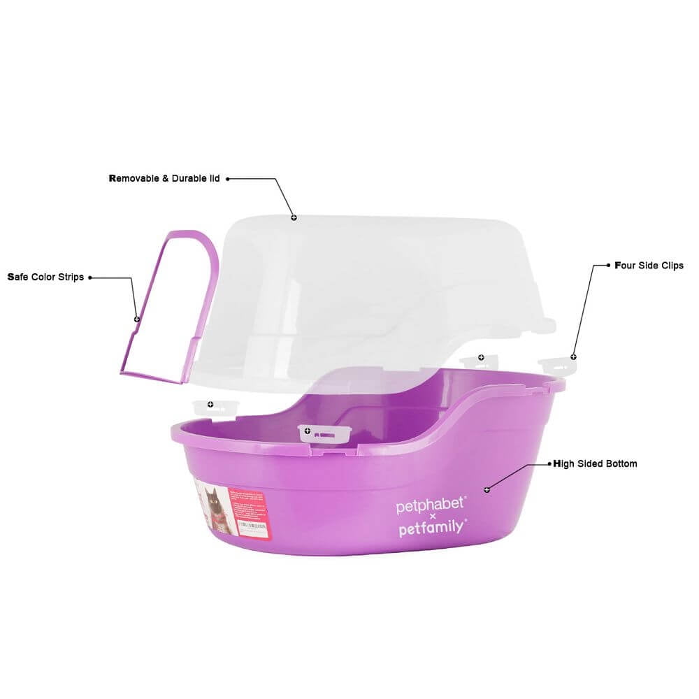 Petfamily Extra Large Cat Litter Box, Color Purple, Jumbo Hooded, 24.8 x 20 x 16.5 in
