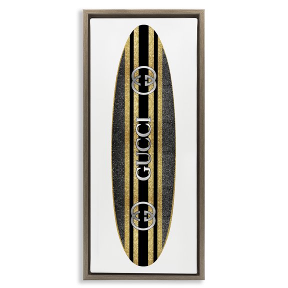 Stupell Industries Art Deco Glam Brand Surfboard Brown Floating Frame Canvas Art, 14 x 31, by Madeline Blake
