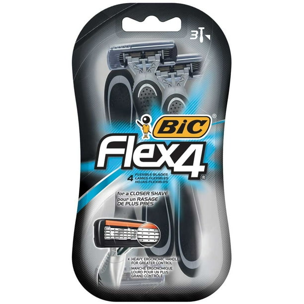 BIC Flex 4 Disposable Razor Pack, 4 Blade Razor, Black, Pack of 3