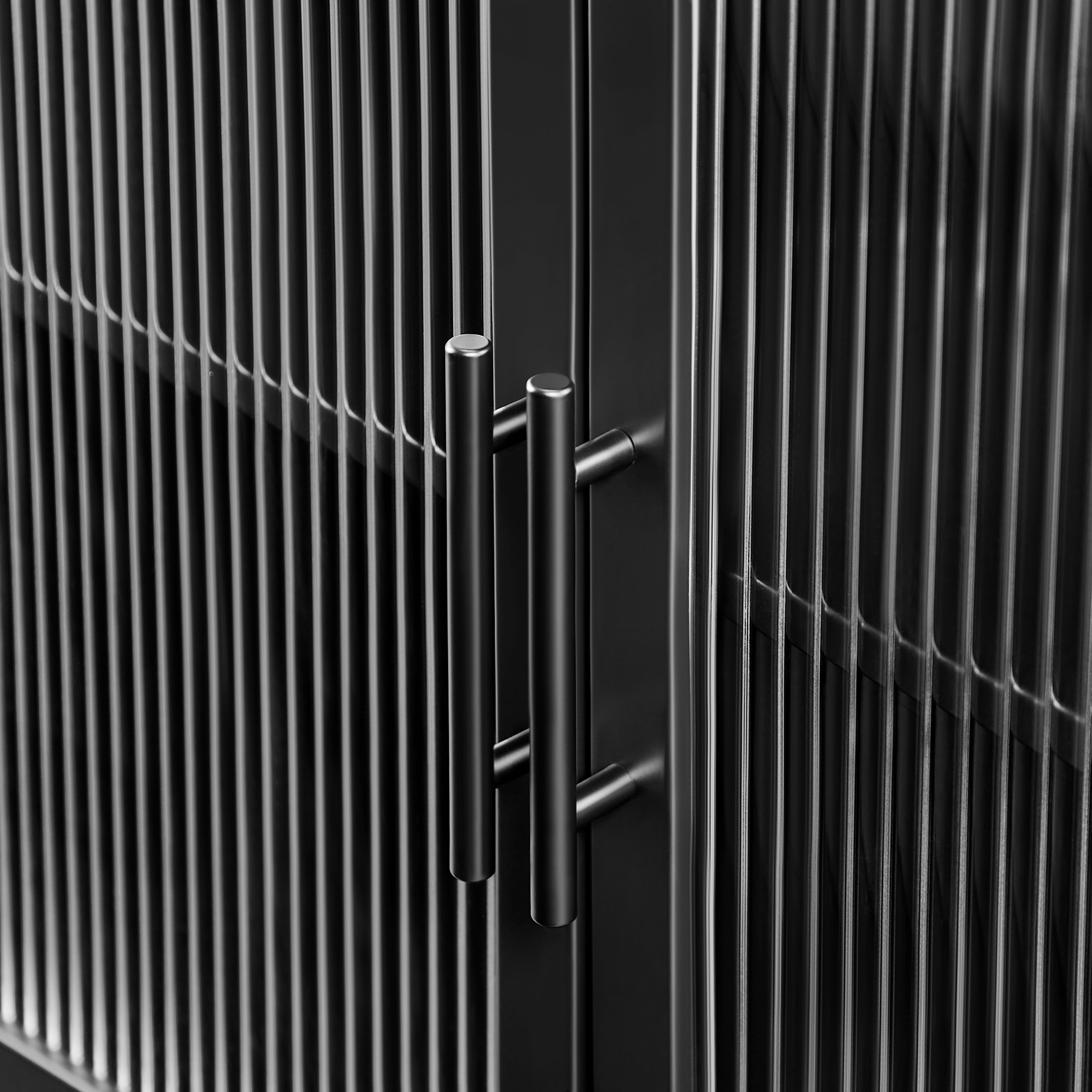 Mainstays Metal and Fluted Glass Bar Cabinet, Black Finish