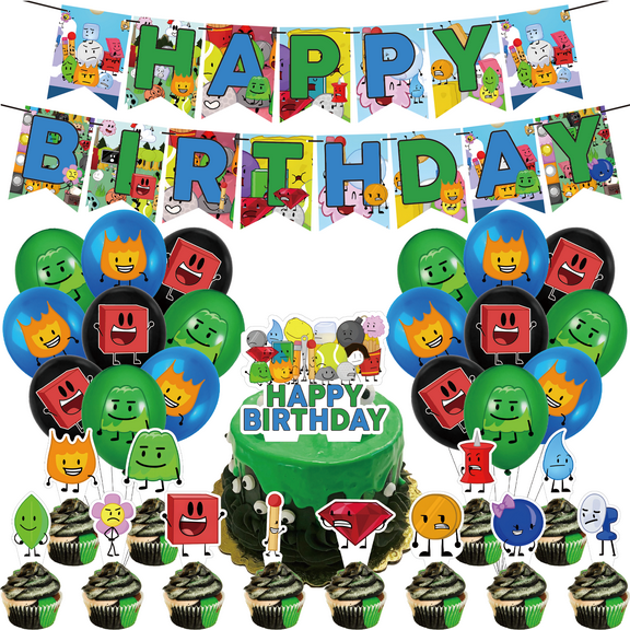 32Pcs For Battle for Dream Island Party Decoration Kit – Includes Banner, 18 Balloons,13 Cupcake Toppers for Themed Celebrations
