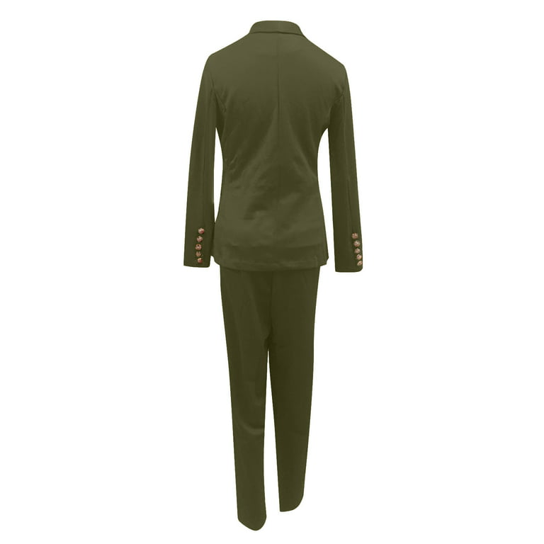 Women's Suit Coat and Dress Pants 2 Pieces Set Solid Slim Fit Long Sleeve  Business Coat Suit Pants Elegant Outfits 