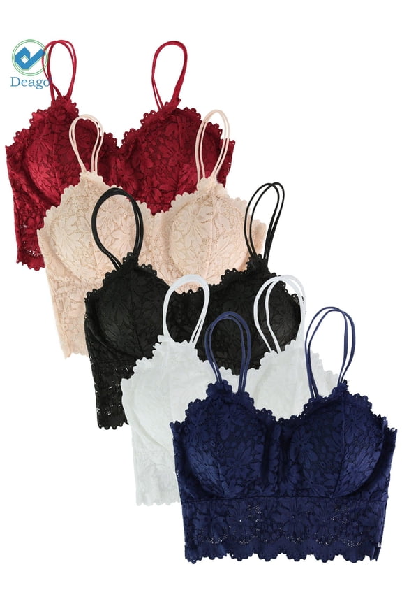 5 Pieces Lace Bralettes for Women Lace Bandeau Bra with Straps and Removable Pads (Multi-color, L)