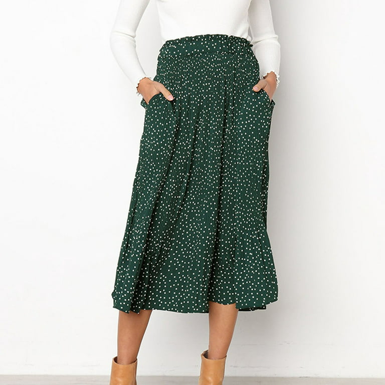 Skirt Patterns for Sewing Women Fashion Women Printed Long Skirt Leopard  Print Skirt Floral Pocket Pressed Pleated Women'S Pleated Style Skirt Long