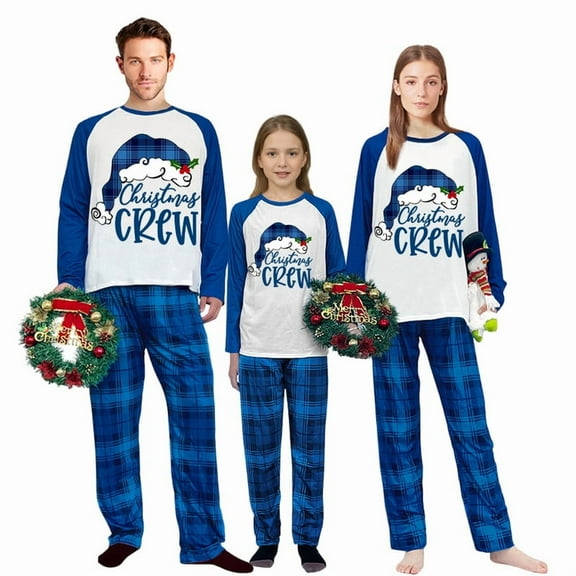 Ihaphap Christmas Crew Blue Family Christmas Matching Pajama Set(3XL,Men)