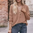 thumbnail image 2 of 2023 Cotonie Women's V-Neck Solid Color Long Sleeve Tops Button Hoodies Casual Summer Autumn Blouse Basic Tops,Khaki,XXL, 2 of 5