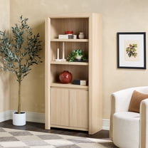 Walker Edison Modern Wood Open Bookshelf with Cabinet, Light Ash