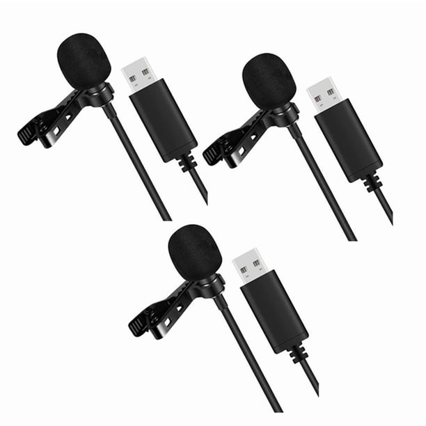 3X MicróFono USB Universal MicróFono Lavalier MicróFono de Computadora con Clip Plug And Play MicróFono Omnidireccional