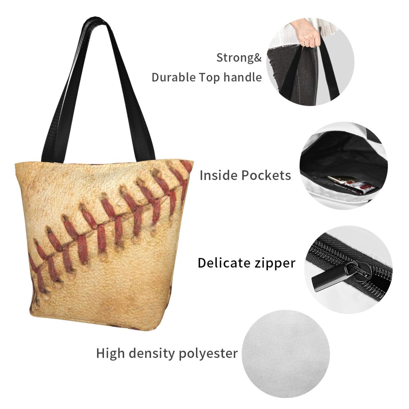 Ratiio Vintage Baseball Print Shoulder Bag for Women, Polyester Crossbody Purse Lightweight Handbag for Daily Travel and Casual Use