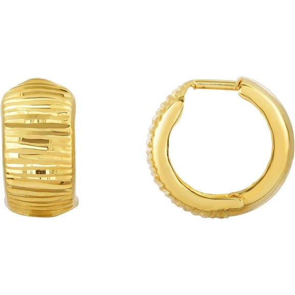 Floreo 10k Yellow Gold 15mm Reversible Polished & Diamond Cut Huggie Earrings