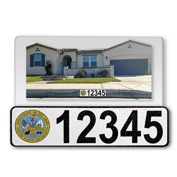 Curb-N-Sign® Customized Reflective Aluminum Curb Address Sticker Decal, Military Curb Wrap® Address Number, Letters (Small, USA ARMY)